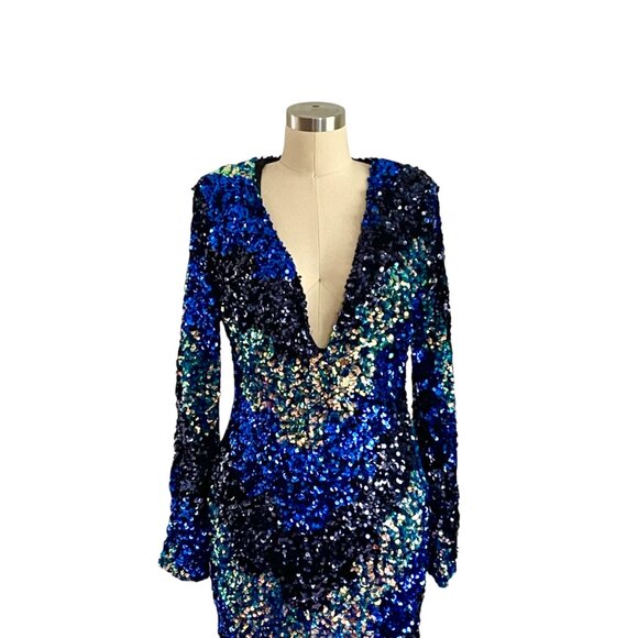 Fashion Nova Blue Sequin Mini Party Dress M - Picture 3 of 7